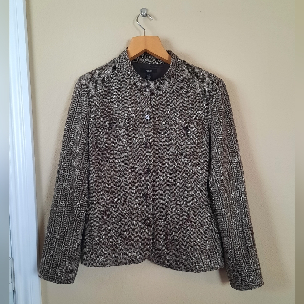 Alfani Wool Tweed Jacket Blazer Napoleon Military Style